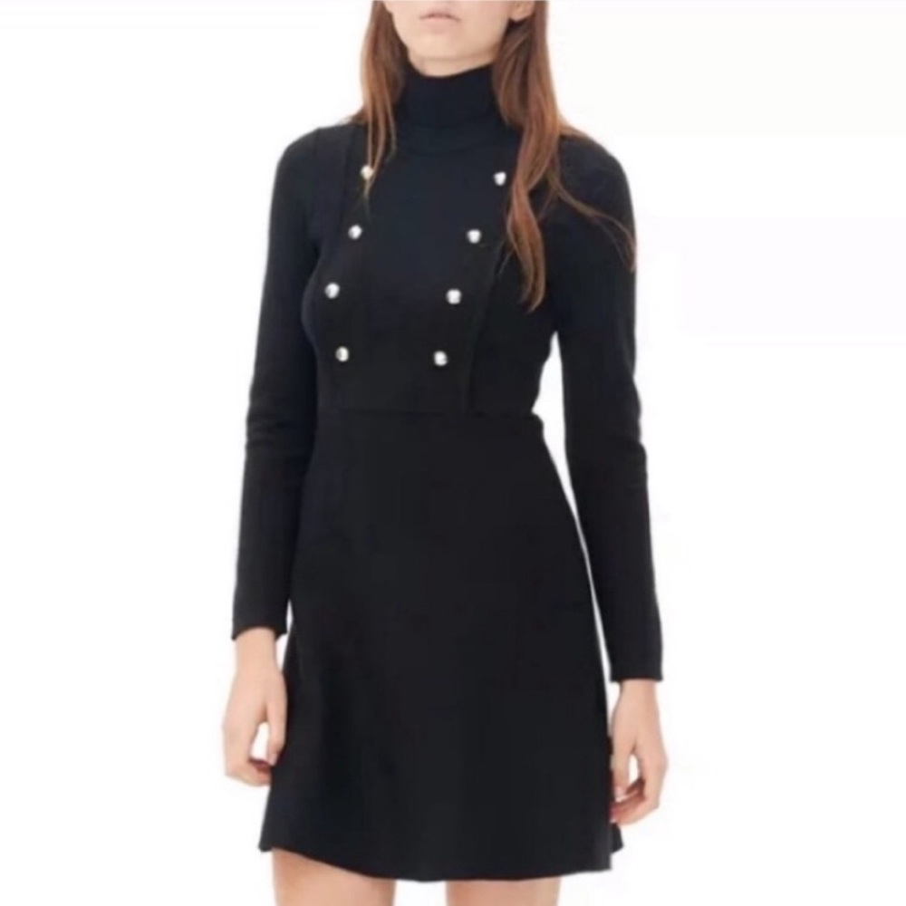 SANDRO military button knit sweater dress mockneck